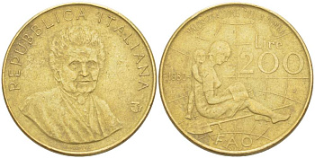 ИТАЛИЯ 200 ЛИР 1980 R, FAO KM 107 алюминиевая бронза 4523-823