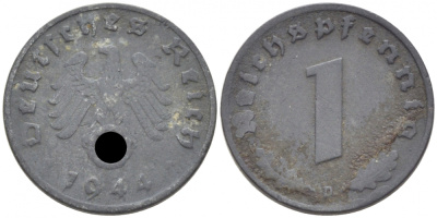 Германия 1 рейхспфенниг 1944 D KM 97 цинк 3955-653