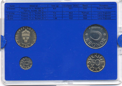 Швеция набор монетного двора из 4 монет 1985 в пластике, Карл XVI Густав (1973- ) KM MS35 UNC 4-3-7-141