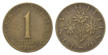 Австрия 1 шиллинг 1960 KM 2886 алюминиевая бронза 4671-613