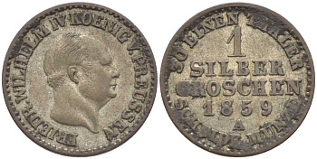 ПРУССИЯ 1 ГРОШ 1859 А, ФРИДРИХ ВИЛЬГЕЛЬМ IV (1840-1861) KM 462 серебро 201-637