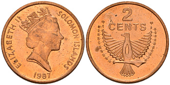 Соломоновы Острова 2 цента 1987 Елизавета II (1953-) KM 25 сталь плакированная бронзой aUNC 4566-1111