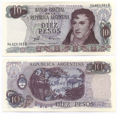 АРГЕНТИНА 10 ПЕСО 1976 СЕРИЯ D 96428, МАНУЭЛЬ БЕЛЬГРАНО Pick 300 бумага UNC (ПРЕСС) 7148-34-3