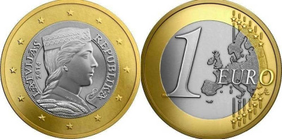 Латвия 1 евро 2014 портрет девушки KM 156 биметалл  UNC  M11-16