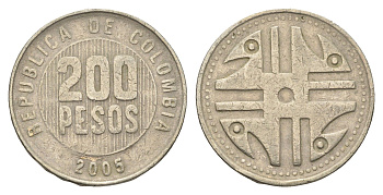 Колумбия 200 песо 2005 KM 287 медь цинк никель 4663-456