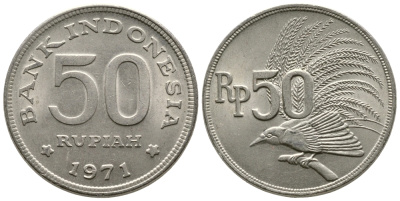Индонезия 50 рупий 1971 райская птица KM 35 медно-никель UNC 93-1152
