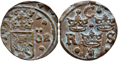 Швеция 1/4 эре 1637 Кристина (1632-1654) KM 160 медь 1523-343