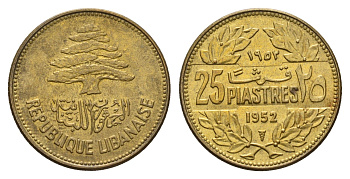 Ливан 25 пиастров 1952 кедровое дерево KM 16 алюминиевая бронза UNC 4678-336