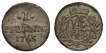 Саксония 1 пфенниг 1765 Фридрих Август III (1763-1806), из коллекции Gerhart Rother Merseb. 1912 серебро 413-6534