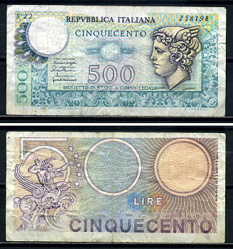 Италия 500 лир 1976 Меркурий Pick 95 бумага 8601-8-1-2