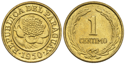 Парагвай 1 сентимо 1950  KM 20 алюминиевая бронза  aUNC  220-1034