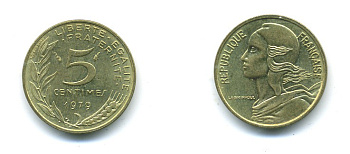 ФРАНЦИЯ 5 САНТИМОВ 1979 ТИП MARIANNE KM 933 медь алюминий никель 84-1542