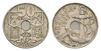 Испания 50 сентимо 1963 (64) Франсиско Франко (1939-1975) KM 777 медно-никель 4649-655