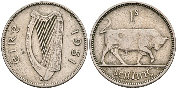 Ирландия 1 шиллинг 1951 бык KM 14а медно-никель 4561-1111