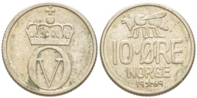 НОРВЕГИЯ 10 ЭРЕ 1969 КМ 411 медно-никель 3955-226