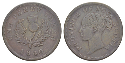 Канада, Новая Шотландия 1 пенни 1840 токен CCT NS-2C медь 1521-914
