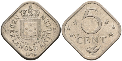 Нидерландские Антилы 5 центов 1978 Юлиана (1948-1980) KM 13 медно-никель 4595-441