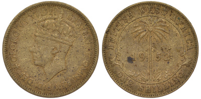 Британская Западная Африка 1 шиллинг 1952 Георг VI KM 28 олово латунь 25-2421