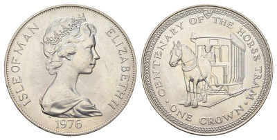 Остров Мэн 1 крона 1976 100 лет Конной железной дороге KM 38 медно-никель UNC 4386-313