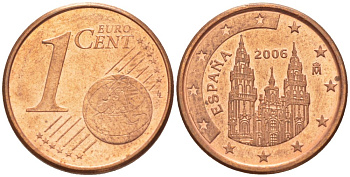ИСПАНИЯ 1 ЕВРОЦЕНТ 2006 KM 1040 сталь плакированная медью 112-1159