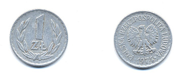 ПОЛЬША 1 ЗЛОТЫЙ 1974 KM 49.1 алюминий 4379-1336