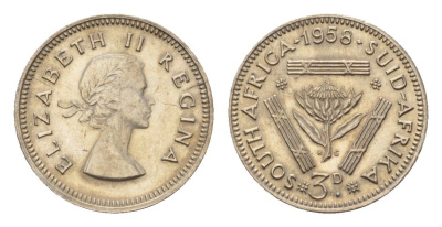 ЮАР 3 пенса 1958 Елизавета II (1952-2022) KM 47 серебро 4547-842