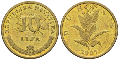 Хорватия 10 лип 2005 нечетный год KM 6 сталь плакированная латунью  aUNC  4124-1151