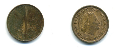 НИДЕРЛАНДЫ 1 ЦЕНТ 1970 ЮЛИАНА KM 180 бронза 53-211