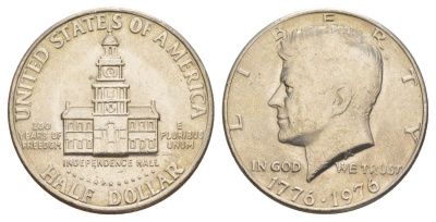 США 1/2 доллара (50 центов) 1976 200 лет независимости, Джон Кеннеди KM 205 медь плакированная медно-никелем aUNC 4545-436