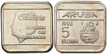 Аруба 5 флоринов 1996 Беатрикс (1980-2013) KM 12 сталь плакированная никелем 4619-422