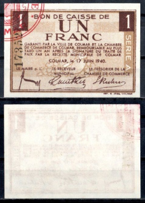 Франция 1 франк 1940 бумага 451-1025-1