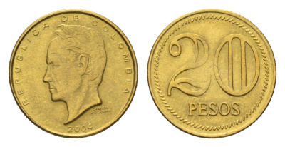Колумбия 20 песо 2004 KM 294 латунь UNC 4664-142