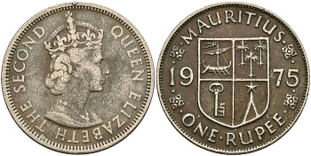 Маврикий 1 рупия 1975 Елизавета II (1952-) KM 35.1 медно-никель 4607-342