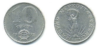 Венгрия 10 форинтов 1972 Статуя свободы KM 595 никель 83-1123