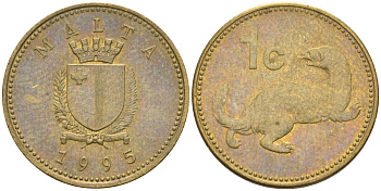 Мальта 1 цент 1995 ласка, горностай KM 93 никель латунь 4585-1229