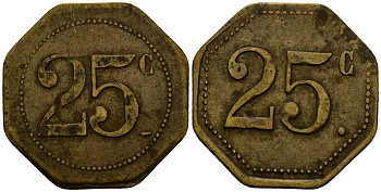 Франция 25 сантимов ND ресторанный жетон латунь 4166-431