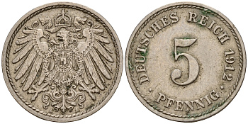 Германия 5 пфеннигов 1912 A J.12, KM 11 медно-никель    4598-1142