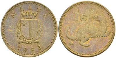 Мальта 1 цент 1995 ласка, горностай KM 93 никель латунь 4585-1229
