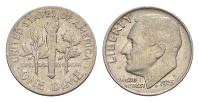 США 1 дайм (10 центов) 1975 президент Рузвельт KM 195a медь плакированная медно-никелем 4649-1262