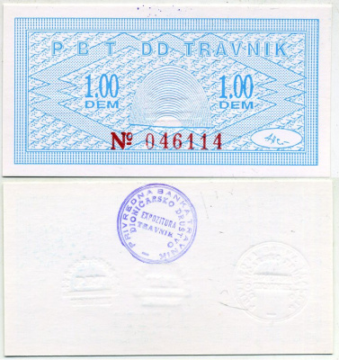 Босния и Герцеговина, Травник (TRAVNIK) 1,00 DEM ND  Fritzinger 149  бумага  UNC (пресс) 8614-17-4-1