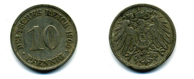 ГЕРМАНИЯ 10 ПФЕННИГОВ 1900 D KM 12, J. 13 медно-никель 56-416