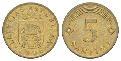 Латвия 5 сантимов 2006 KM 16 никель латунь 4627-1244