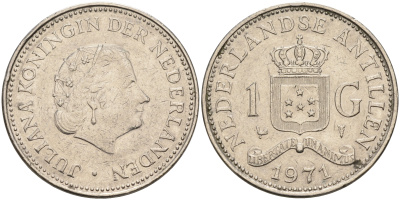 Нидерландские Антилы 1 ГУЛЬДЕН 1971 Юлиана (1948-1980) KM 12 никель 4565-814