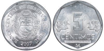 Перу 5 сентимо 2007 LIMA KM 304.4a алюминий aUNC 4189-966