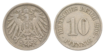 Германия 10 пфеннигов 1906 A, Вильгельм II (1888-1918) KM 12, J. 13 медно-никель 4640-263