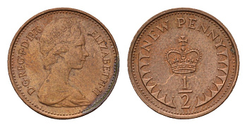 Великобритания 1/2 нового пенни 1973 Елизавета II (1952-2022) KM 914, Spink 4239 (A1) бронза 206-135