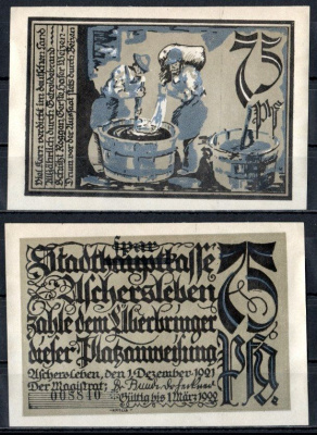 Ашерслебен (Пруссия, Саксония) 75 пфеннигов 1921 Mehl Grabowski 50.6-5/5 бумага UNC (пресс) 7556-46-3-2