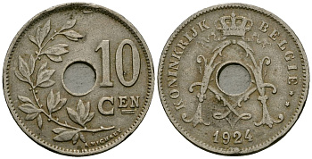 Бельгия 10 сантимов 1924 Belgie KM 86 медно-никель 4172-654