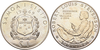 Самоа 1 тала 1969 Роберт Льюис Стивенсон KM 8 медно-никель UNC 1520-1212