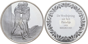 Нидерланды медаль ND Адам и Ева, изгнание из Рая, 51,8 грамм серебро PROOF 00-00